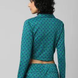 Only Teal Printed Jacquard Crop Top image 2