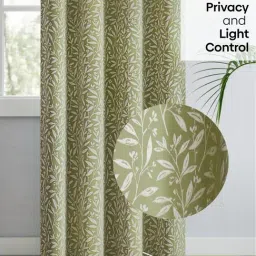 Haus & Kinder Olive Polyester Floral Olive Grove Eyelets 7 ft Door Curtain - Set of 2 image 4