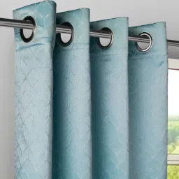 Haus & Kinder Blue Polyester Floral Mist Lattice Eyelets 7 ft Door Curtain image 5