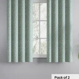 Haus & Kinder Firozi Polyester Floral Silver Willow Eyelets 5 ft Window Curtain - Set of 2 image 3