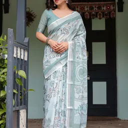 SGF11 Floral Pure Linen Handloom Saree-picture-16