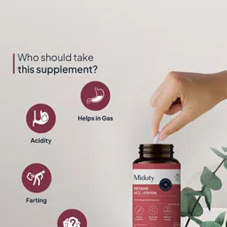 MIDUTY 60 Capsules Betaine HCL + Pepsin With Digestive Enzymes image 2