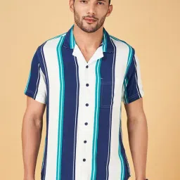 Urban Ranger by Pantaloons Navy Cotton Slim Fit Striped Shirt-picture-21