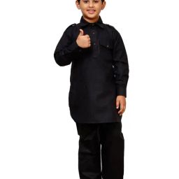 Pro-Ethic Style Developer Kids Black Solid Full Sleeves Pathani Kurta with Pyjamas-picture-24