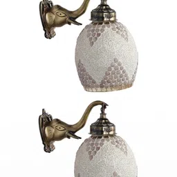 SOMIL Gold-Toned & White Printed Glass Cylinder Shaped Wall Lamp-picture-30