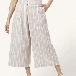 Akkriti by Pantaloons Pink Cotton Striped Culottes-picture-47
