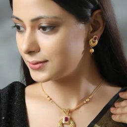 Priyaasi Pink & Golden Necklace & Earring Set-picture-47