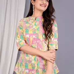 Gamyam Women Geometric Printed Mandarin Collar Shirt Style Longline Top-picture-31