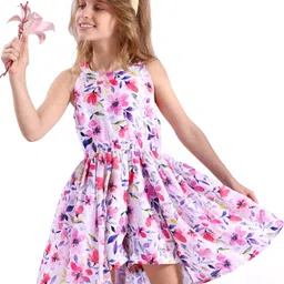 Hola Bonita Knit Sleeveless Knee Length Floral Print Flared Jumpsuit - White-picture-30