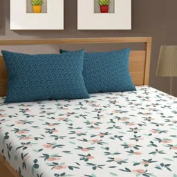 Bajo's king size bedsheet set with pillow cover - Blue & white-picture-26