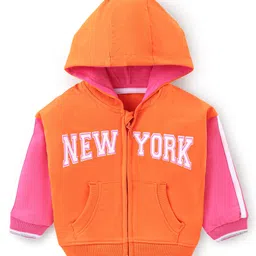 Babyhug Cotton Knit Full Sleeves Hooded Sweatjacket With Text Prints & kangaroo Pockets - Orange-picture-24