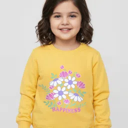 Babyhug Cotton Knit Full Sleeves Sweatshirt with Floral Print - Yellow-picture-19