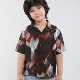 Taffykids Half Sleeves Abstract Printed Oversized Shirt - Brown & Multi Colour-picture-12