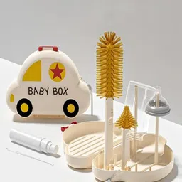 Tony Stark 6-in-1 Baby Bottle Cleaning Brush SetIncludes Silicone Bottle Brush, Nipple Cleaner, Straw Brush, Soap Dispenser, Storage Box, and Bottle Drying Rack |Silicone Bristles (Car Design)-image-63