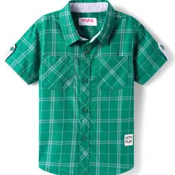 Babyhug Cotton Woven Half Sleeves Check Shirt - Green-picture-10
