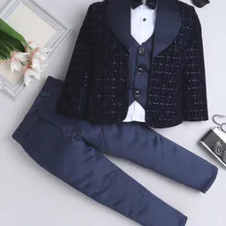 Fourfolds Velvet Full Sleeves Sequins Embellished 3 Piece Part Suit Set - Navy Blue-picture-26