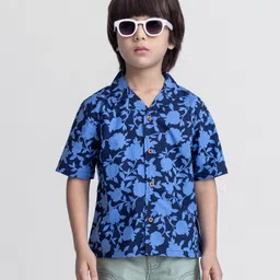 Taffykids Poplin Half Sleeves Floral Printed Shirt - Navy Blue & Blue-picture-21