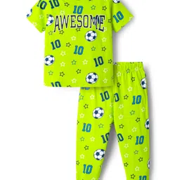 Babyhug Cotton Knit Half Sleeves Co-ords Night Suit With Sports Theme Print - Lime Green-picture-26
