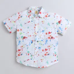 Aww Hunnie Half Sleeves Abstract Printed Shirt - White-image-39