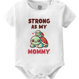 Baby Buzz Mothers Day Theme 100% Cotton Half Sleeves Strong As My Mommy Text Printed Onesie - White-image-78