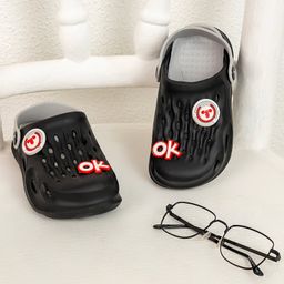 Toothless Ok Text Applique Detailed Slingback Clogs - Black & Grey-picture-35