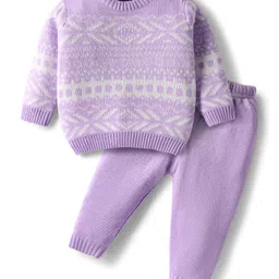 Babyhug Knit Full Sleeves Sweater Set with Fair Isle Design - Lavender-picture-11