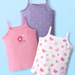 Babyhug 100% Cotton Single Jersey Knit Antibacterial Slips with Polka Dot & Floral Print Pack of 3 - White Pink & Light Purple-picture-17