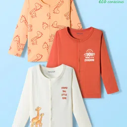 Babyoye 100% Cotton Interlock Knit Full Sleeves Jhablas With Animal Print Pack Of 3 - Rust Orange White & Orange-picture-16