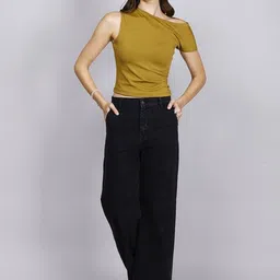 SWISHIN Women One Shoulder Short Sleeve Cotton Top-image-86