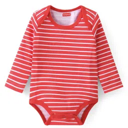 Babyhug 100% Cotton Full Sleeves Onesies With Teddy Print Pack Of 3 - Blue & Red image 2