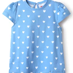 Babyhug 100% Cotton Knit Half Sleeves T-Shirts with Heart & Beach Theme Print Pack of 3 - Yellow Dark Pink & Blue image 2