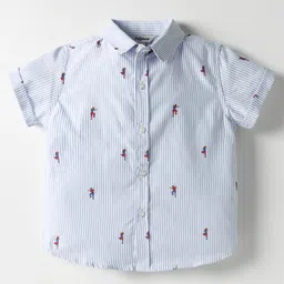 ToffyHouse Cotton Woven Half Sleeves Striped Party Shirt & Shorts With Bow & Suspender - Navy & Light Blue image 2