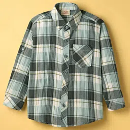Rikidoos Full Sleeves Checked Shirt With Attached Tee - Mint Blue & White image 2