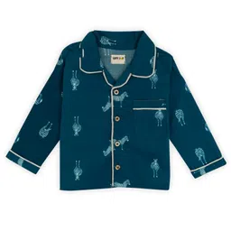 TIPPY TOP Cotton Woven Full Sleeves Zebra Printed Coordinating Night Suit Set - Teal Blue image 3