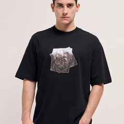THE BEAR HOUSE Men Graphic Printed Round Neck Cotton Oversized T-shirt image 2