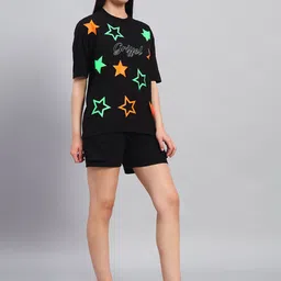 GRIFFEL Self-Design Oversized-Fit Pure Cotton T-Shirt & Shorts Co-Ord Set image 3