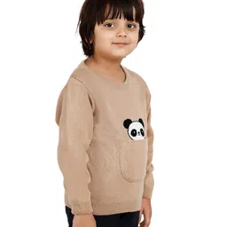 JoE Hazel Full Sleeves Pocket & Panda Design Detailed Acrylic Pullover - Beige image 4