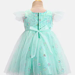 Babyhug Woven Frill Sleeves Dress With Sequins  Detailing & Bow Applique - Mint image 3