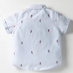 ToffyHouse Cotton Woven Half Sleeves Striped Party Shirt & Shorts With Bow & Suspender - Navy & Light Blue image 3