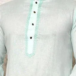 RANAK Men Solid Regular Straight Thread Work Above Knee Pure Cotton Kurta Set image 2