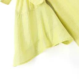 Babyhug Cotton Lurex Woven Off Shoulder Bell Sleeves Top with Knot Detailing - Lime Green image 4