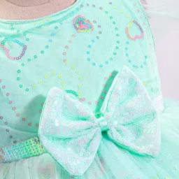 Babyhug Woven Frill Sleeves Dress With Sequins  Detailing & Bow Applique - Mint image 4