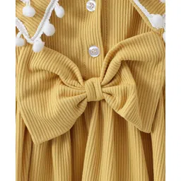 Kookie Kids FullSleeves Striped Designed Frock with Bow Applique & Lace Detailing - Yellow image 4