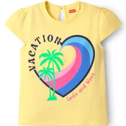 Babyhug 100% Cotton Knit Half Sleeves T-Shirts with Heart & Beach Theme Print Pack of 3 - Yellow Dark Pink & Blue image 4