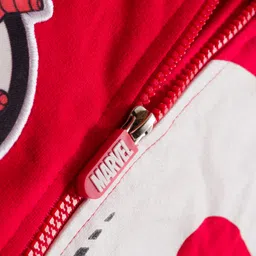 Pine Kids Marvel Terry Knit Full Sleeves Hooded Sweatjacket With Spider-Man Graphics & Badge Detailing - Red image 4