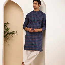MULTI SHADES Men Geometric Printed Thread Work Pastels Kurta image 2