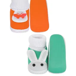 Neska Moda 0 To 6 Months Set of 2 Pair Newborn Baby Unisex Soft Skin-Friendly Cotton Rabbit Booties (Toe to Heel Length - 10 cm, Mint, Orange) image 3