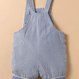 ToffyHouse Cotton Knit Striped Dungaree & Half Sleeves T-Shirt with Nautical Theme Print - White & Light Blue image 5