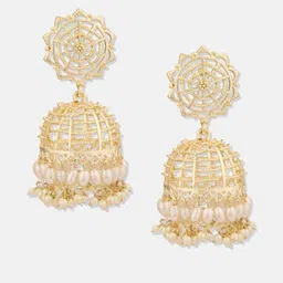 Anouk Gold-Plated Artificial Beaded Dome Shaped Jhumakas image 3