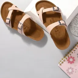 hoversoul Hoversole Women's Kayla Peach Cork Cross Strap Sandals image 1